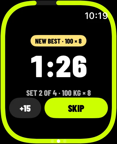 Rest timer and new best on Apple Watch